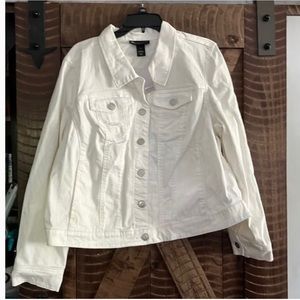 Lane Bryant Women's Distressed Denim Jacket White Casual Size 24